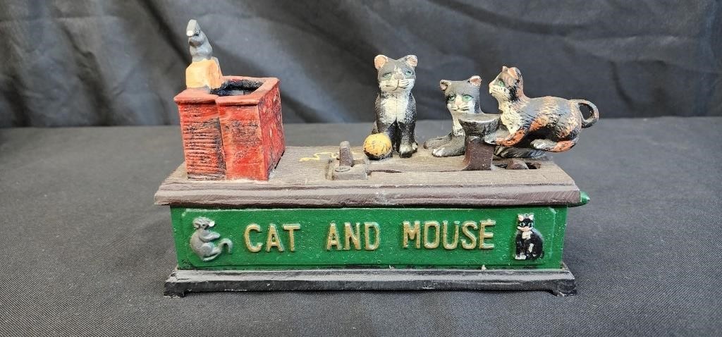 Cat & Mouse Cast Iron Bank-WORKS