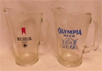 Michelob & Olympia glass beer pitchers