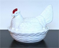Antique Milk Glass Hen on Nest