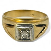 14K Yellow Gold & Diamond Mens Ring