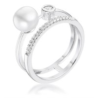 Round .15ct White Topaz & Pearl Contemporary Ring
