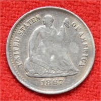 1867 S Seated Liberty Silver Half Dime