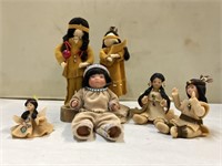 3 Hand Crafted Clay Indian Figures signed &