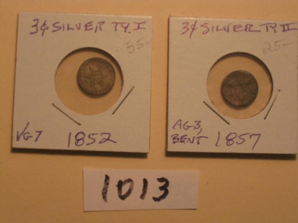 Lot of (2) Pre-Civil War U.S. Silver Three-Cent P.