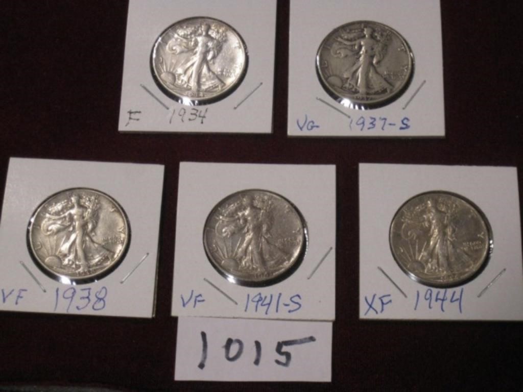 Lot of (5) Walking Liberty Silver Halves