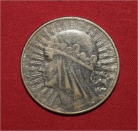 1933 Silver "Maiden" Poland Coin-10 Zlotych