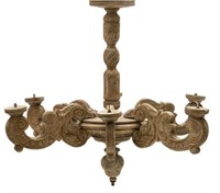 COLONIAL STYLE WOODEN CARVED 6-LIGHT CHANDELIER