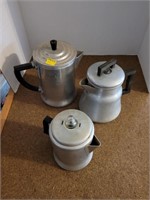 3 Vintage Aluminum Wearever Coffee Pots