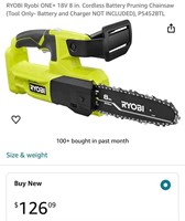 RYOBI 18V 8 in. Cordless Battery Pruning Chainsaw