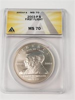 2003-P First Flight Silver Dollar - MS70