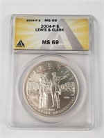 2004-P Lewis & Clarke Silver Dollar- MS69
