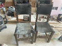 2 Vintage leather and wood chairs