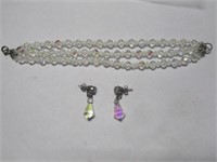 Glass Beaded 3 Strand Bracelet & Matching Earrings