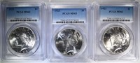 3-1923 PEACE DOLLARS, PCGS MS63