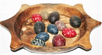 Wooden Bowl w/ Papier Mache Eggs
