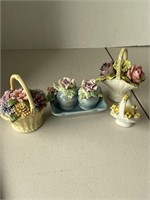 (6) Pcs Floral Figurines (Porcelain Salt &