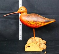 Vintage wood shorebird decoy on wood base