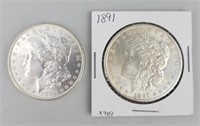 1886 & 1891 90% Silver Morgan Dollars.
