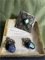 Pendant / Brooch Earrings Blue Stone Statements