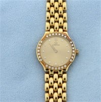 Womens Diamond Omega DeVille Watch in 18k Yellow G