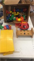 Bottom of the toy box blocks and vintage toys lot