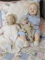Group Of Three Composition Antique Dolls