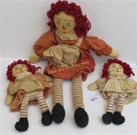 Group Of Three Raggedy Ann Dolls