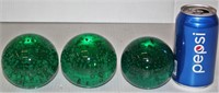3 Green Glass w Bubbles Paperweight Spheres