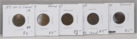 (5) Indian Head Cents. Dates Include: 1873 Open
