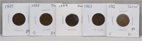 (5) Indian Head Cents. Dates Include: 1882, 1883,