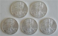 Lot of 5 2002 American Silver Eagles