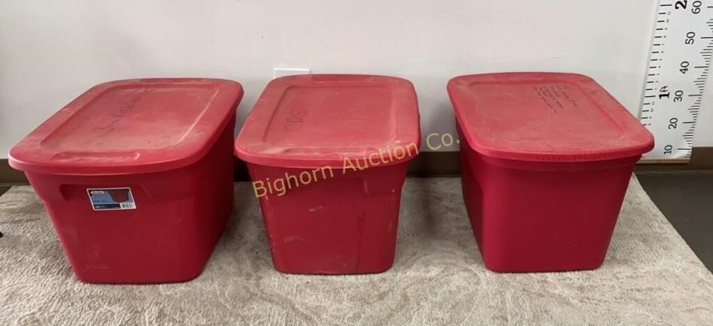 Red 18 Gallon Storage Totes W/ Lids 3pc Lot