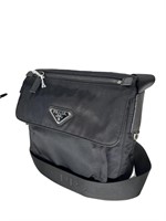 Black Nylon Top Zip Half-Flap Messenger Bag
