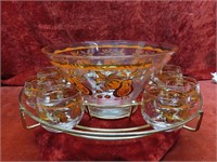Mid century punch bowl w/11 glasses. Culver?