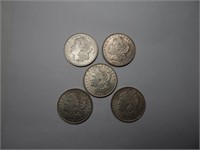 (5) 1921 Morgan Silver Dollars F-AU