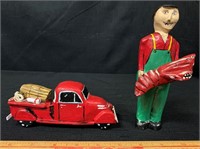 PAUL MCFADDEN CARVED FOLK ART FISHERMAN AND TRUCK