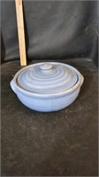 Blue Pottery Bean Pot UHL? Lid Chipped
