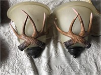 2 Wall Sconces w/Faux Antlers & Glass Shades