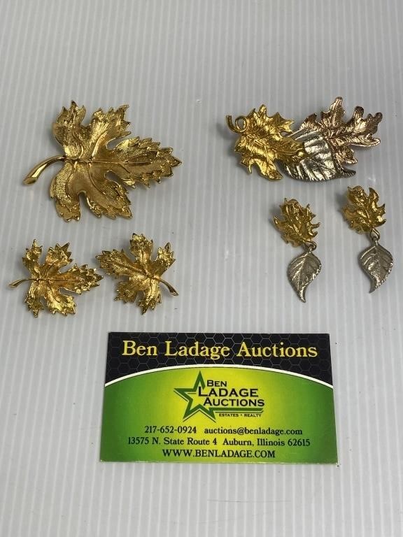 Avon Leaf Brooch & earrings sets x 2