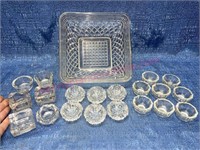 Vtg glass salters in nice ant. square bowl