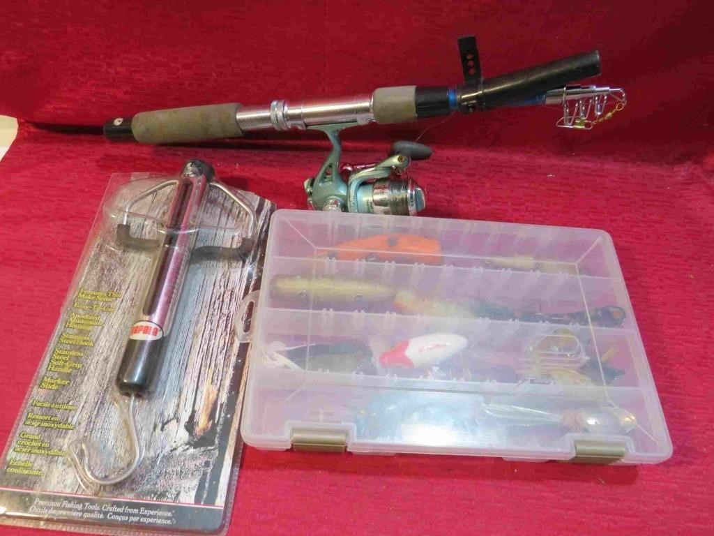 Fishing Lot Old Lures Telescopic Rod Reel & Scale