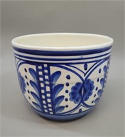 Handpainted Ceramic Blue & White Planter vtg