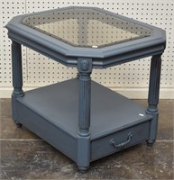 Beveled Edge Glass Top Side Table w/ Drawer