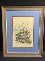 Original Watercolor Painting Signed fishing Boats