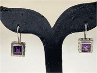 Amethyst 925 stamped earrings