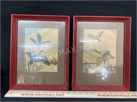 (2) Red Framed Duck Prints
