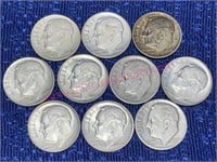 (10) Various Roosevelt Dimes (90% silver)
