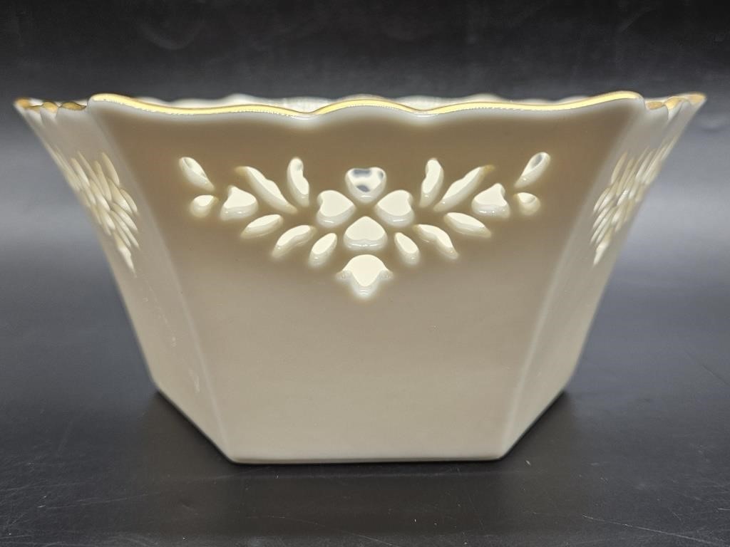 Vintage Lenox Pierced Ivory Flower Pot Holder
