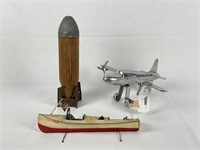 Aluminum Airplane, Tin Boat and Rocket