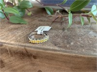 Beautiful yellow Crystals 925 Silver Ring Size 5